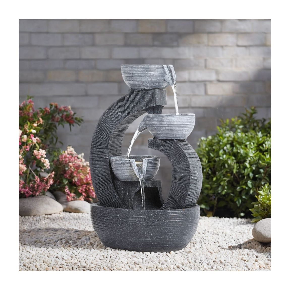 Outdoor Solar-Powered Water Fountain Rockery Decor - Black main product photo
