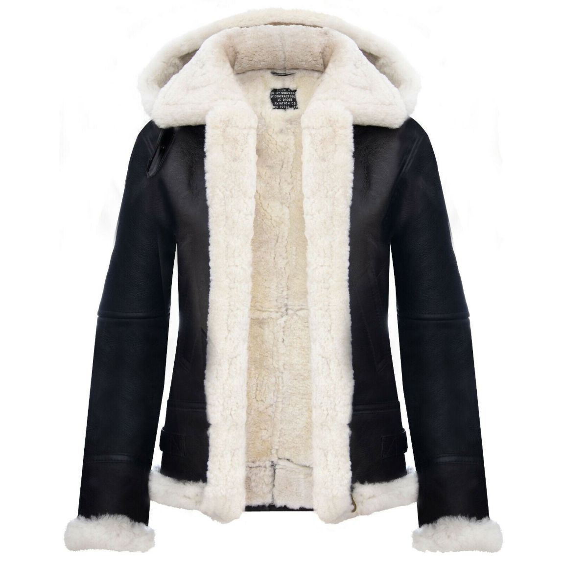 Womens Brown Cream Warmer Hooded Sheepskin Leather Jacket-Orford main product photo
