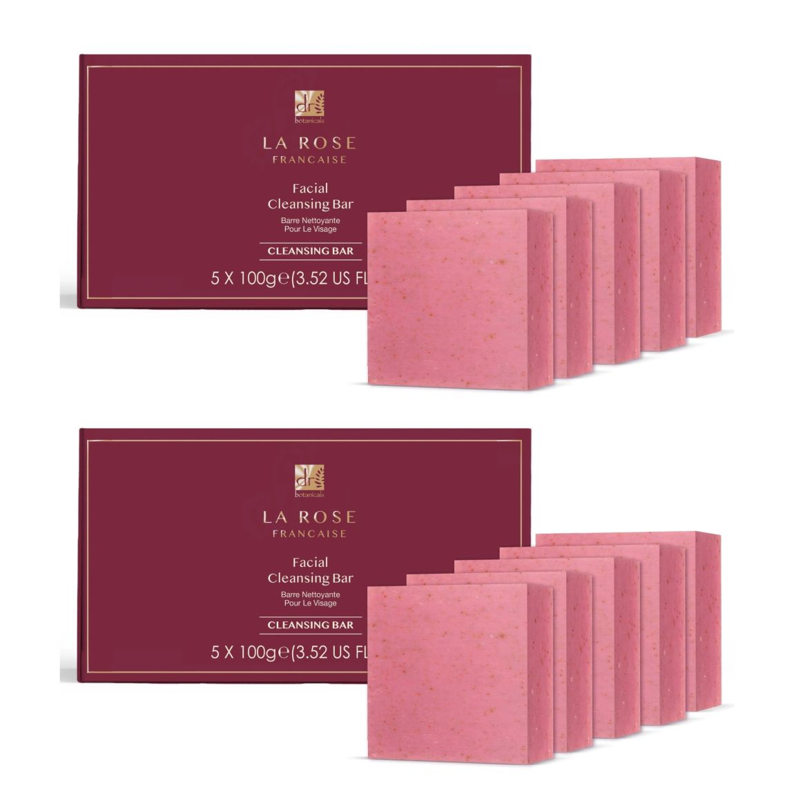 Dr Botanicals La Rose Française Facial Cleansing Bar (Pack of 5) 100g x 5 Twin Value Savings Pack main product photo