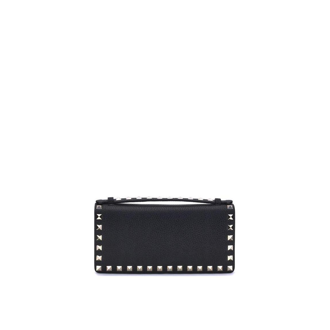Grained Leather Wallet with Chain and Top Handle Wo - Black main product photo