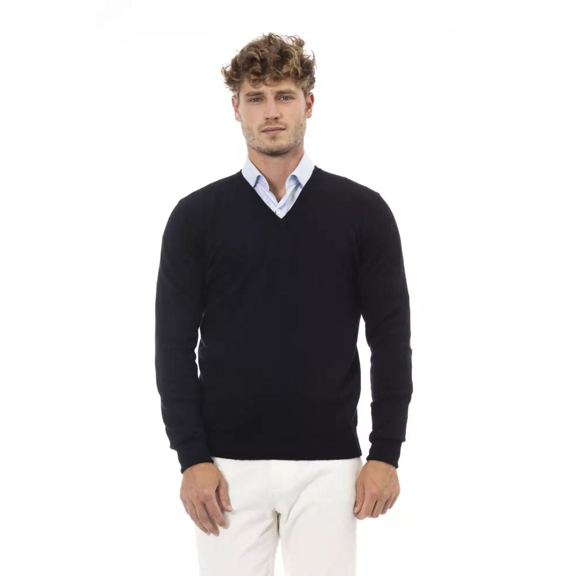 VNeck Merino Wool Sweater Classic Style - Black main product photo