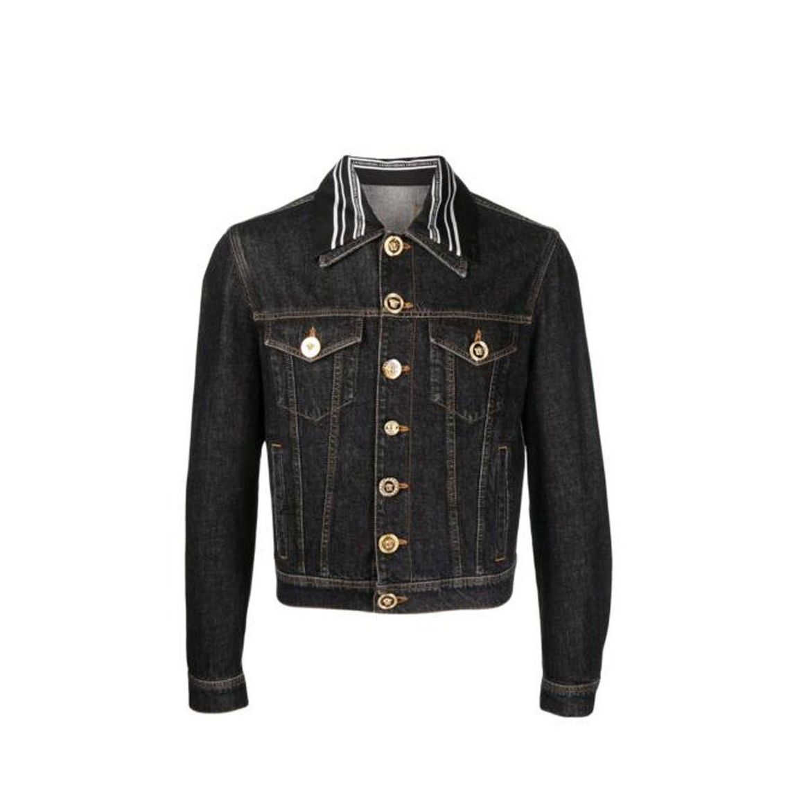 Medusa Motif Denim Jacket with Back Logo and Front Button Closure main product photo