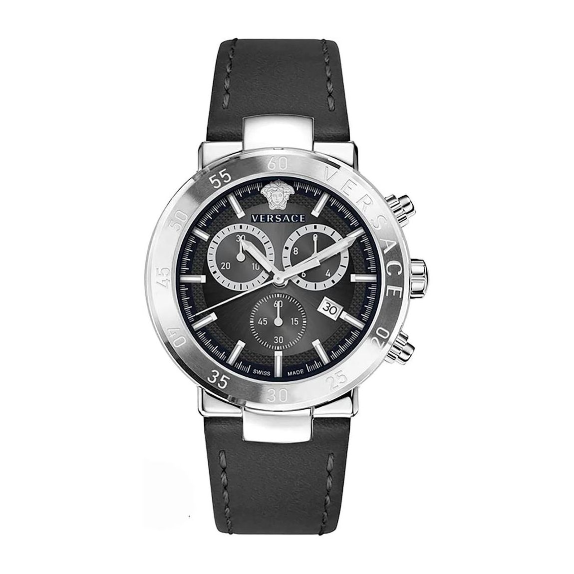 Stainless Steel Chronograph Leather Strap Quartz Watch with Date main product photo