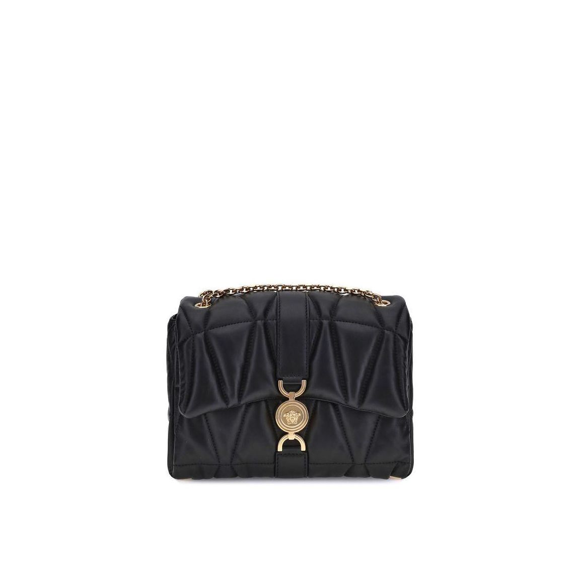 Quilted Lambskin Shoulder Bag with Medusa Metal Detail Wo - Black main product photo