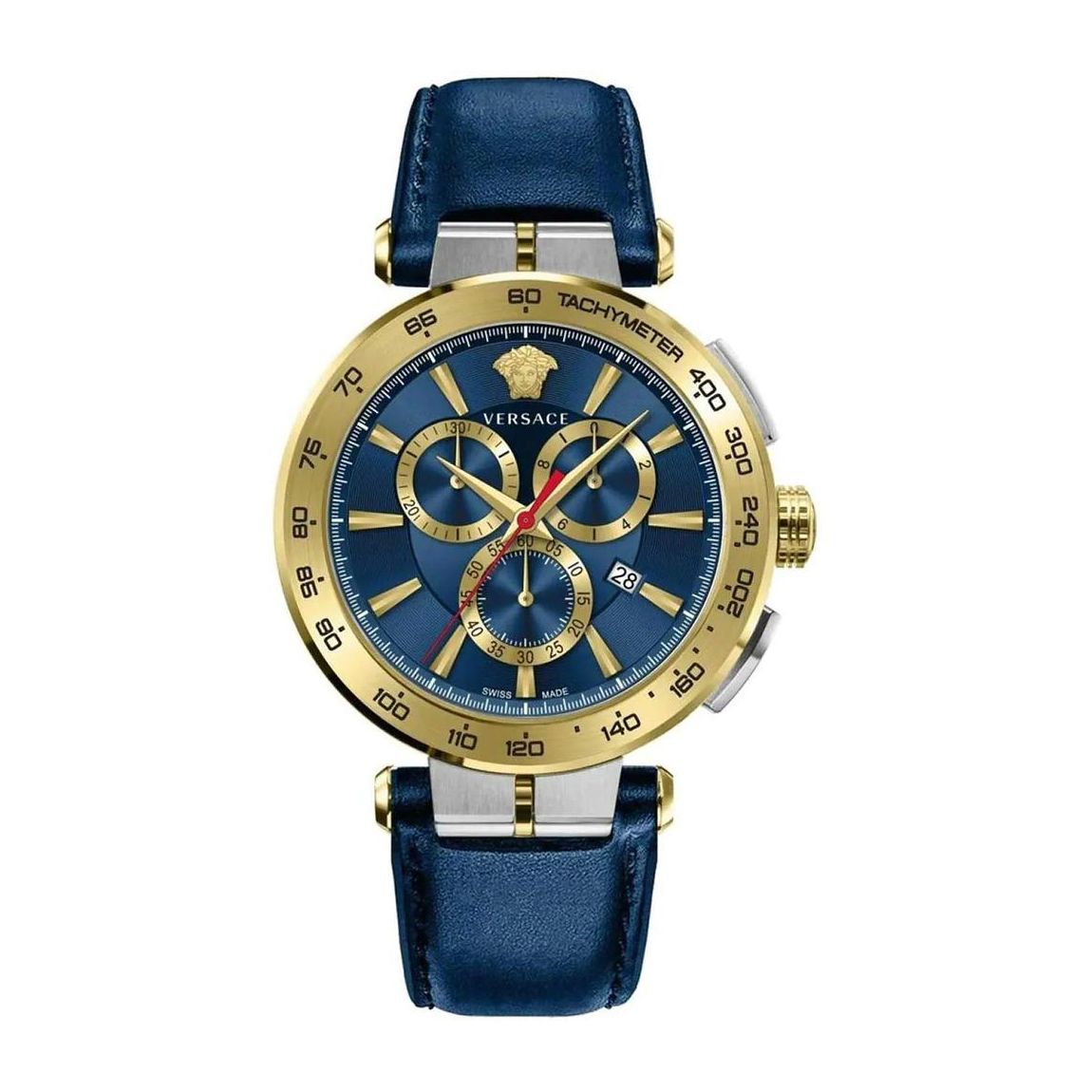 Stainless Steel Chronograph Quartz Watch with Leather Strap - Blue main product photo
