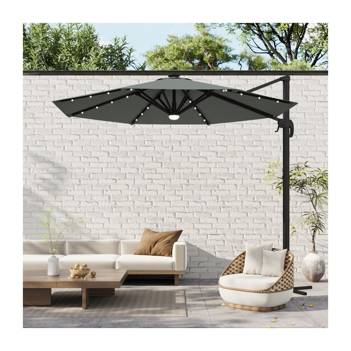 Round Cantilever Parasol with Solar-Powered LED Lights 293cm - Dark Grey main product photo