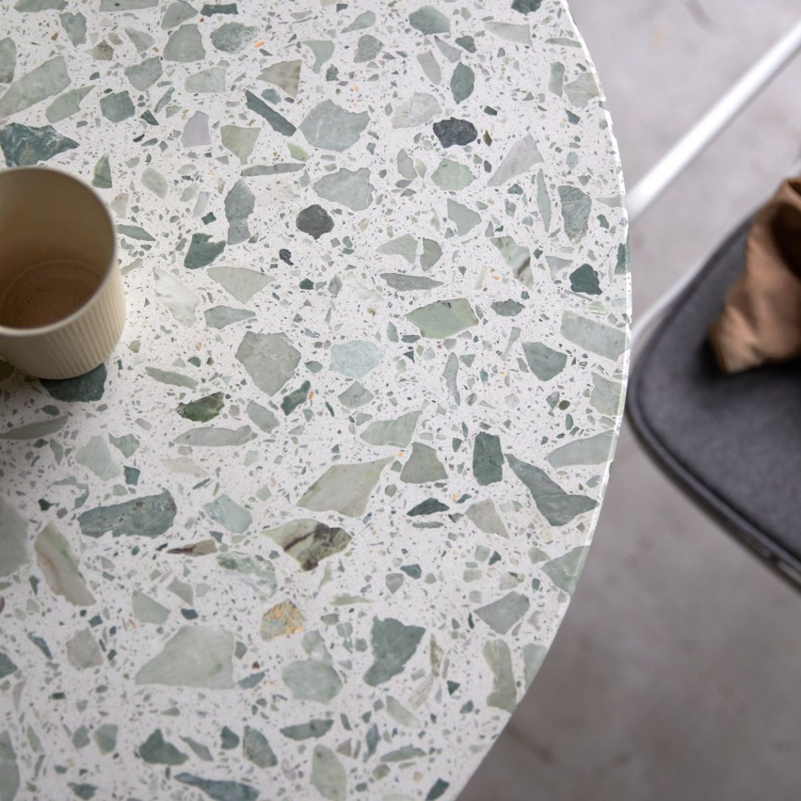 Elio - Green round premium terrazzo and metal table main product photo