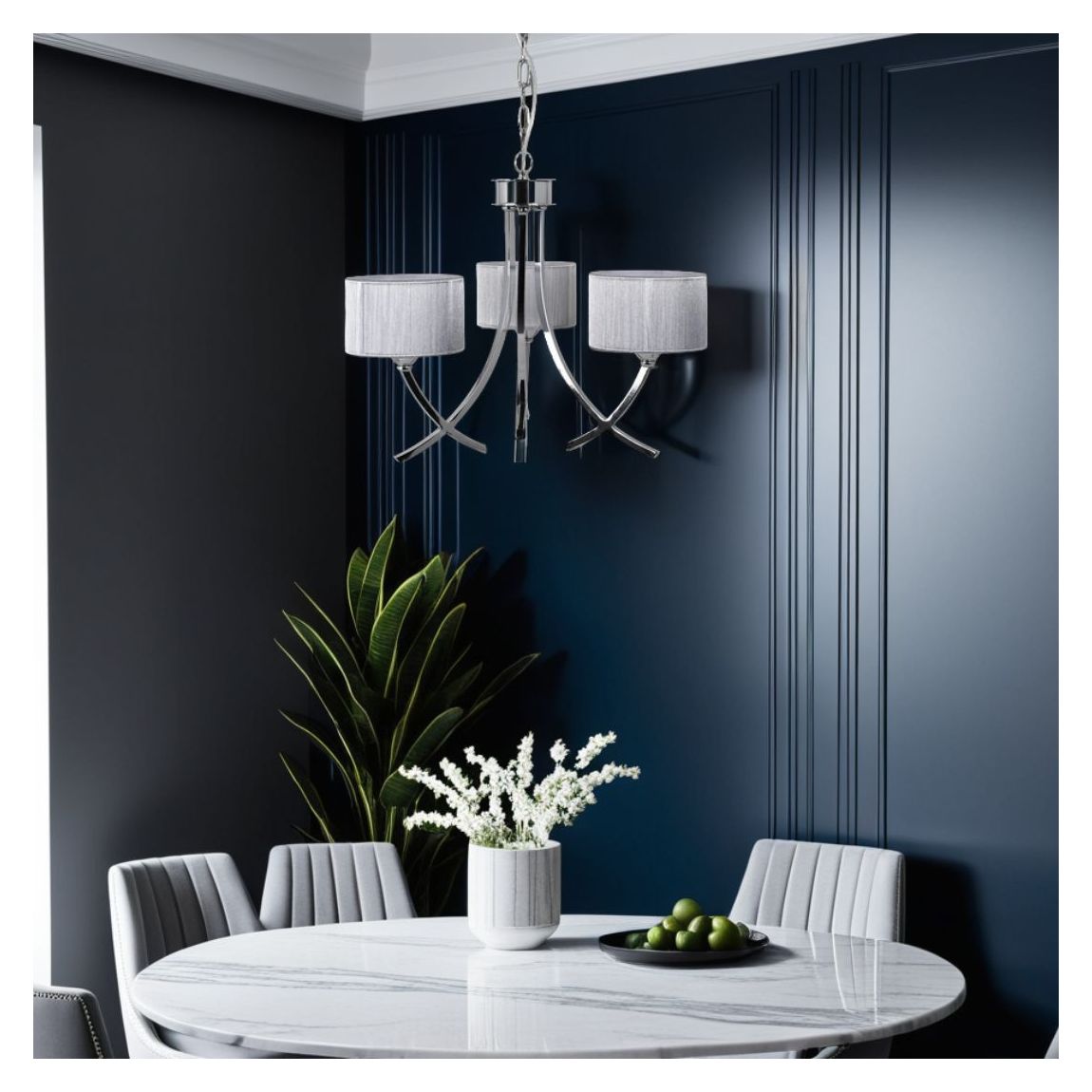 Justina 3 Light Polished Chrome Chandelier with Silver String Shade main product photo
