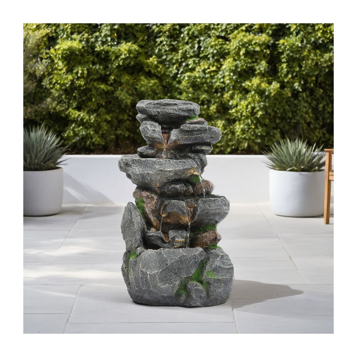 Outdoor Rock Waterfall Fountain with LED Lights - Grey main product photo
