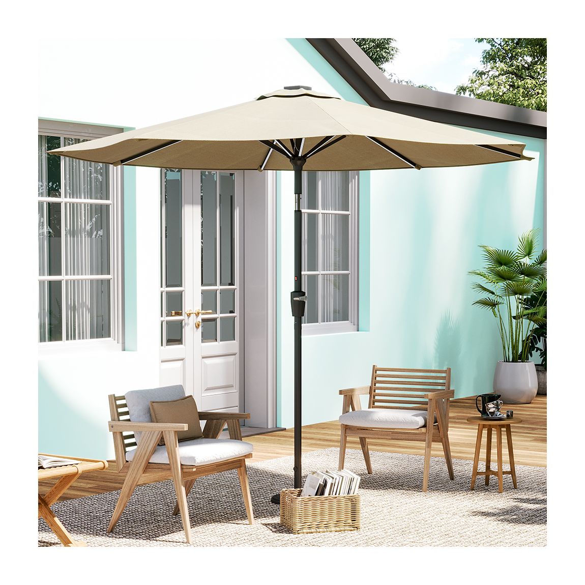 Large Solar Powered LED Patio Umbrella 300cm - Khaki main product photo