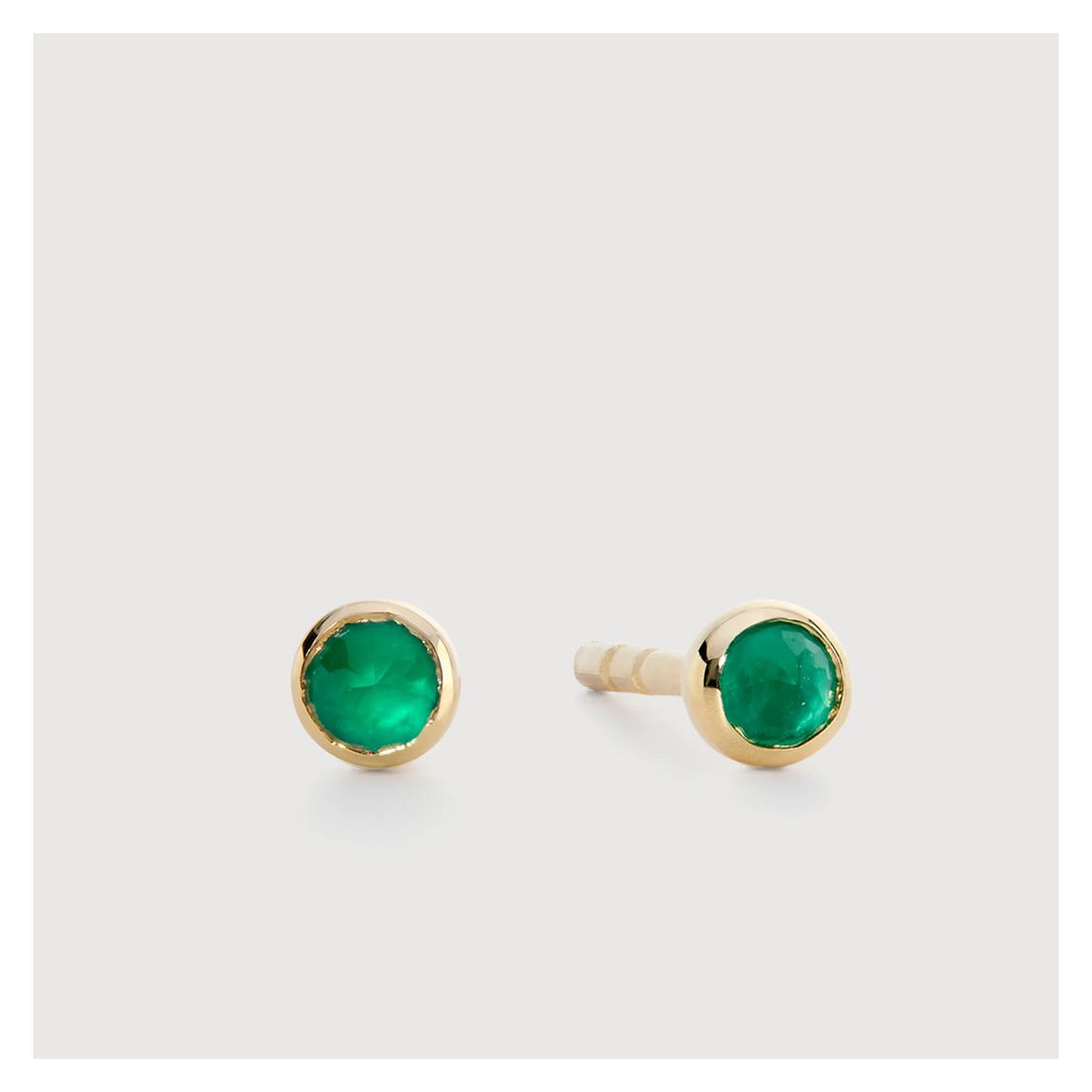 Gold Mini Gemstone Stud Earrings - Green Onyx main product photo