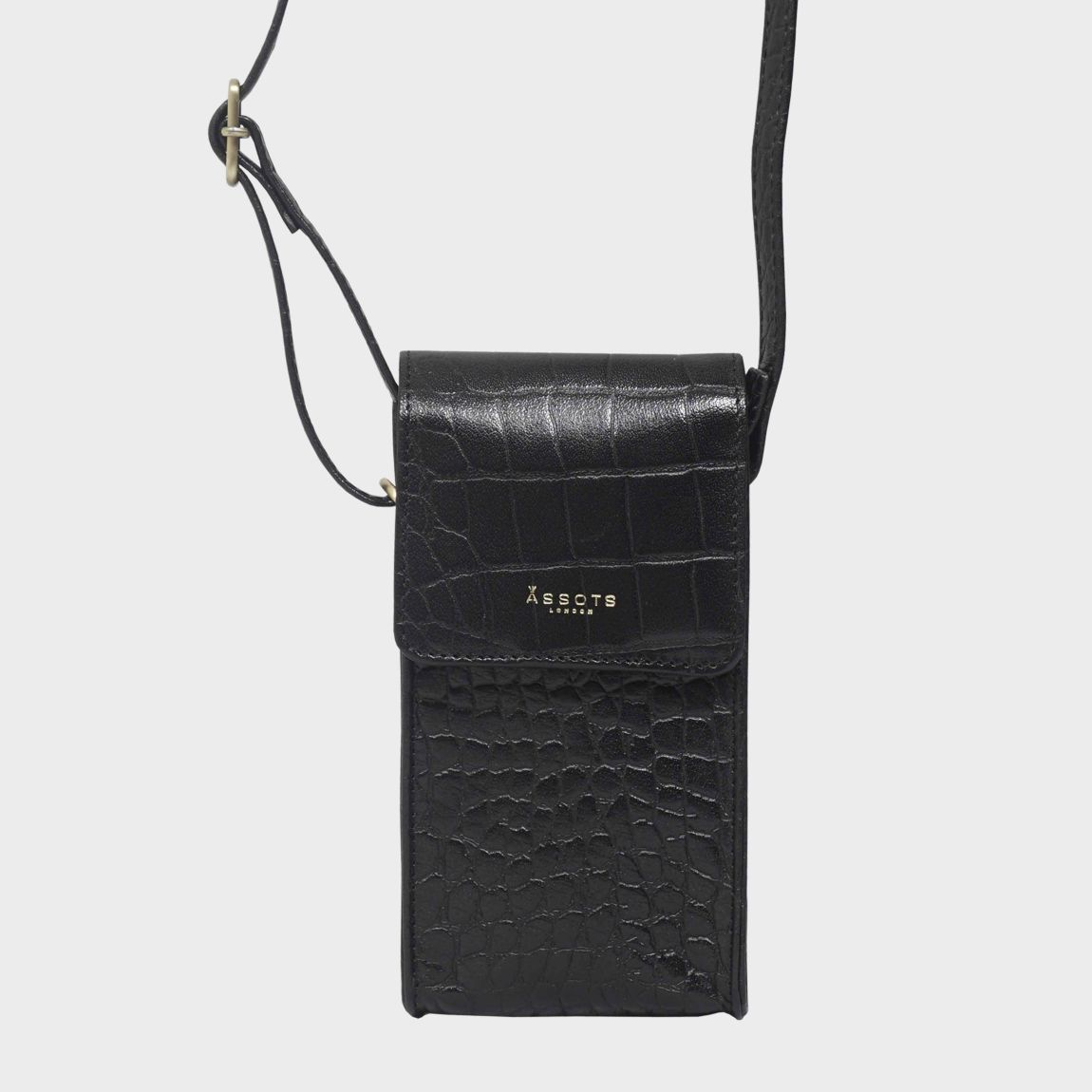 'TRACY' Croc Textured Real Leather Crossbody Phone Bag main product photo