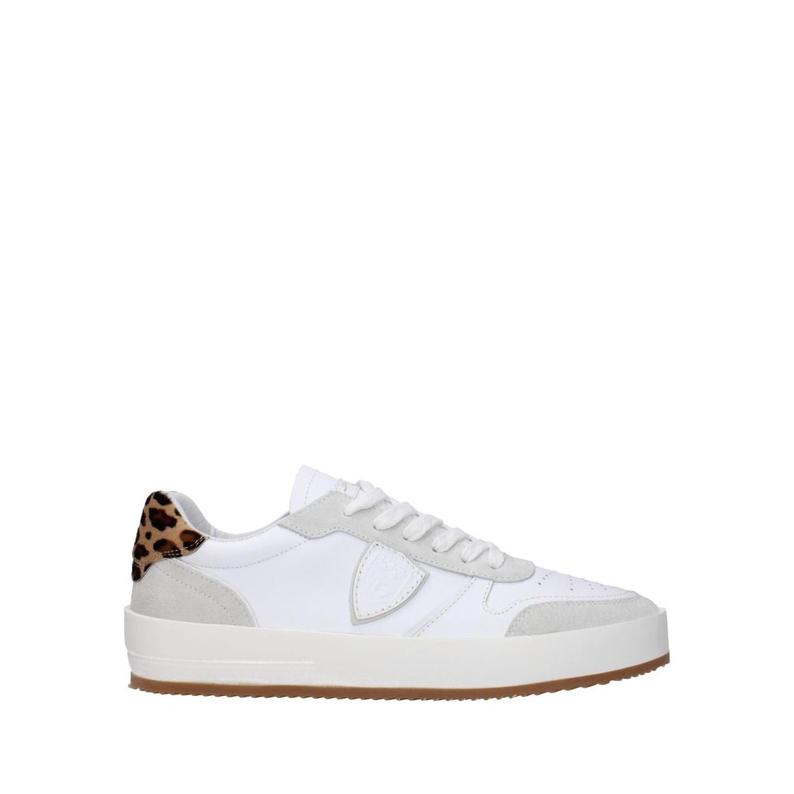 Leather Sneakers with Front Logo and Vintage Effect - White main product photo