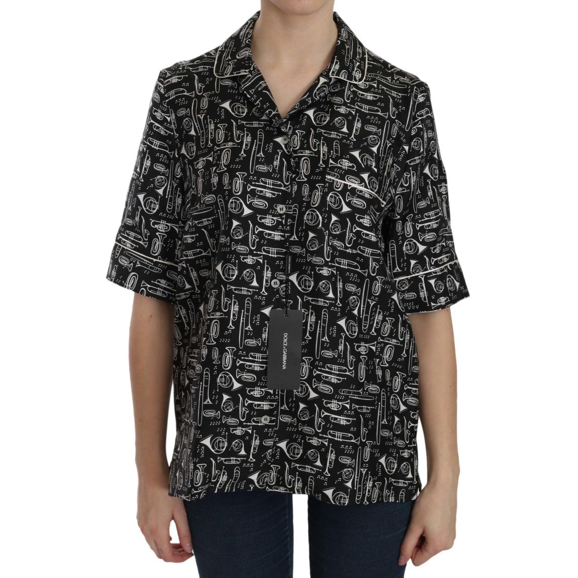 Dolce Gabbana Musical Instruts Silk Shirt Wo - Black main product photo