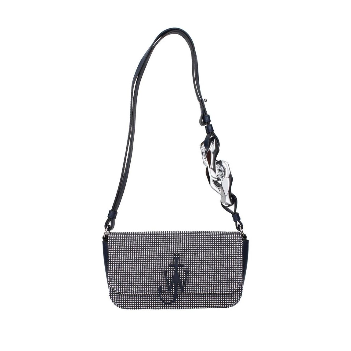 Fabric Shoulder Bag with Front Logo and Adjustable Handle Wo - Blue main product photo