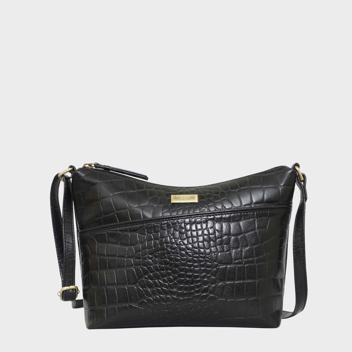 'CAROL' Embossed Croc Real Leather Designer Crossbody Shoulder Bag main product photo