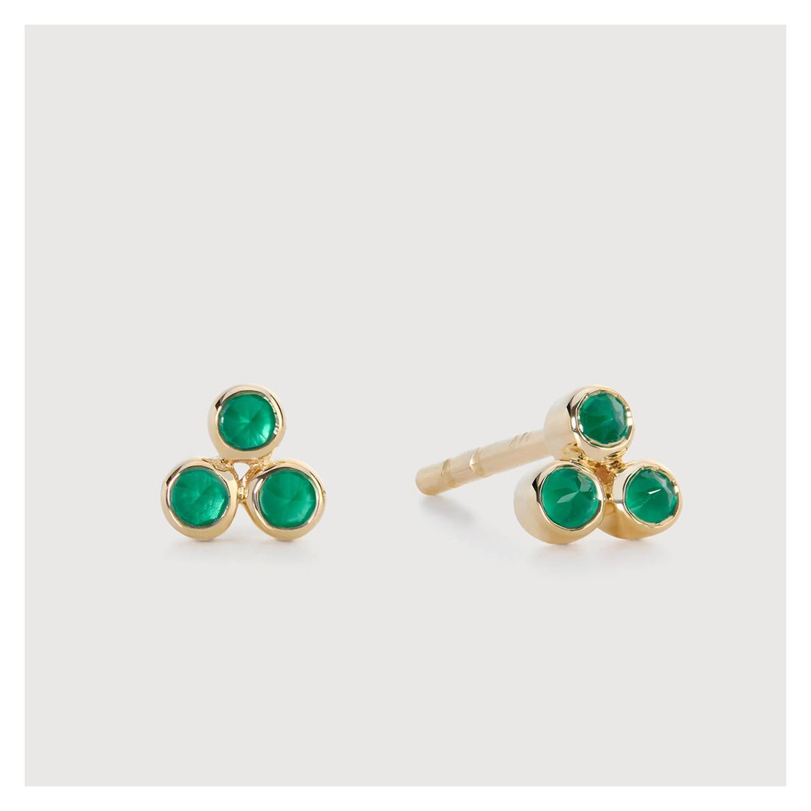 Gold Mini Gemstone Cluster Stud Earrings - Green Onyx main product photo