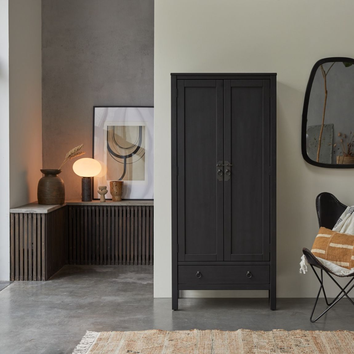 Thaki Black - Thaki black 180 solid pine wardrobe main product photo