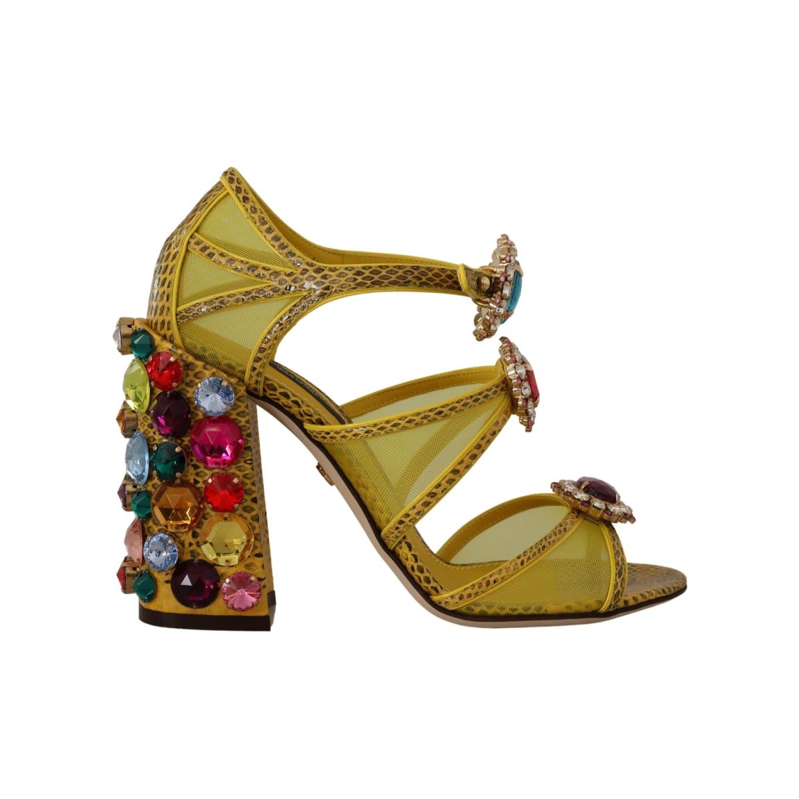 DG5014 Yellow Jewel Sandals High Heel Mesh Leather Wo main product photo