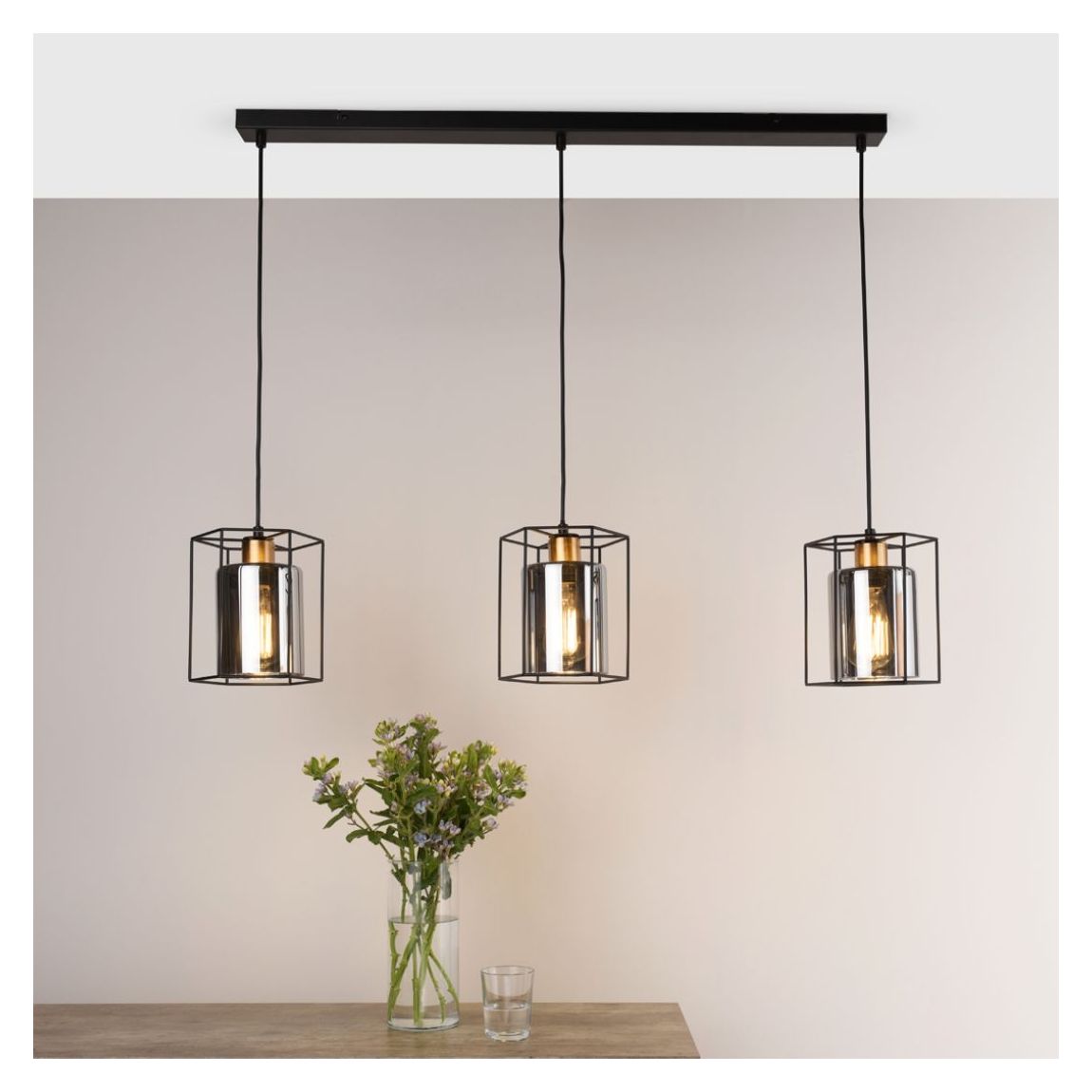 Sabrina 3 Light Black and Smoked Glass Ceiling Pendant Bar main product photo