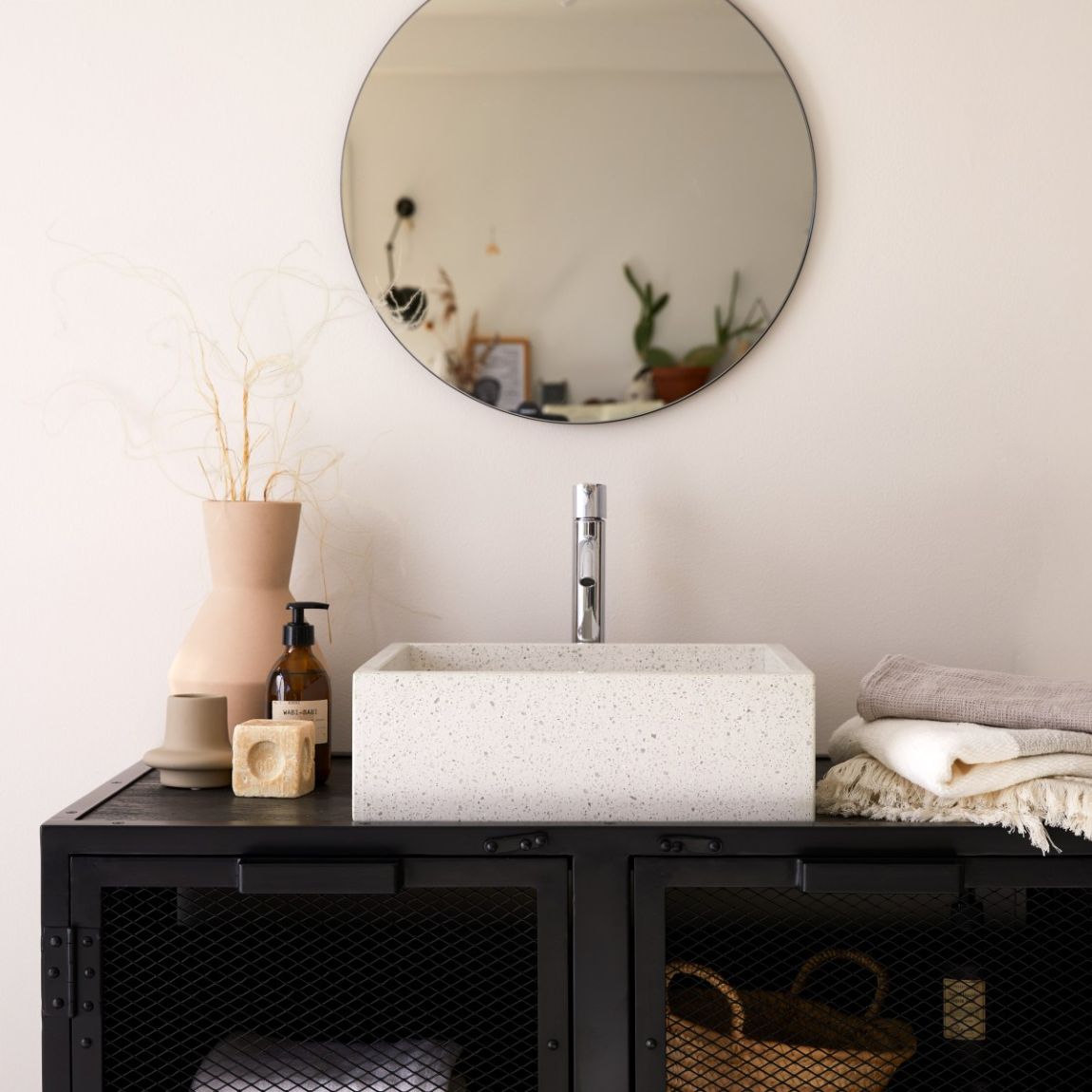 Made - Square basin in premium white terrazzo main product photo