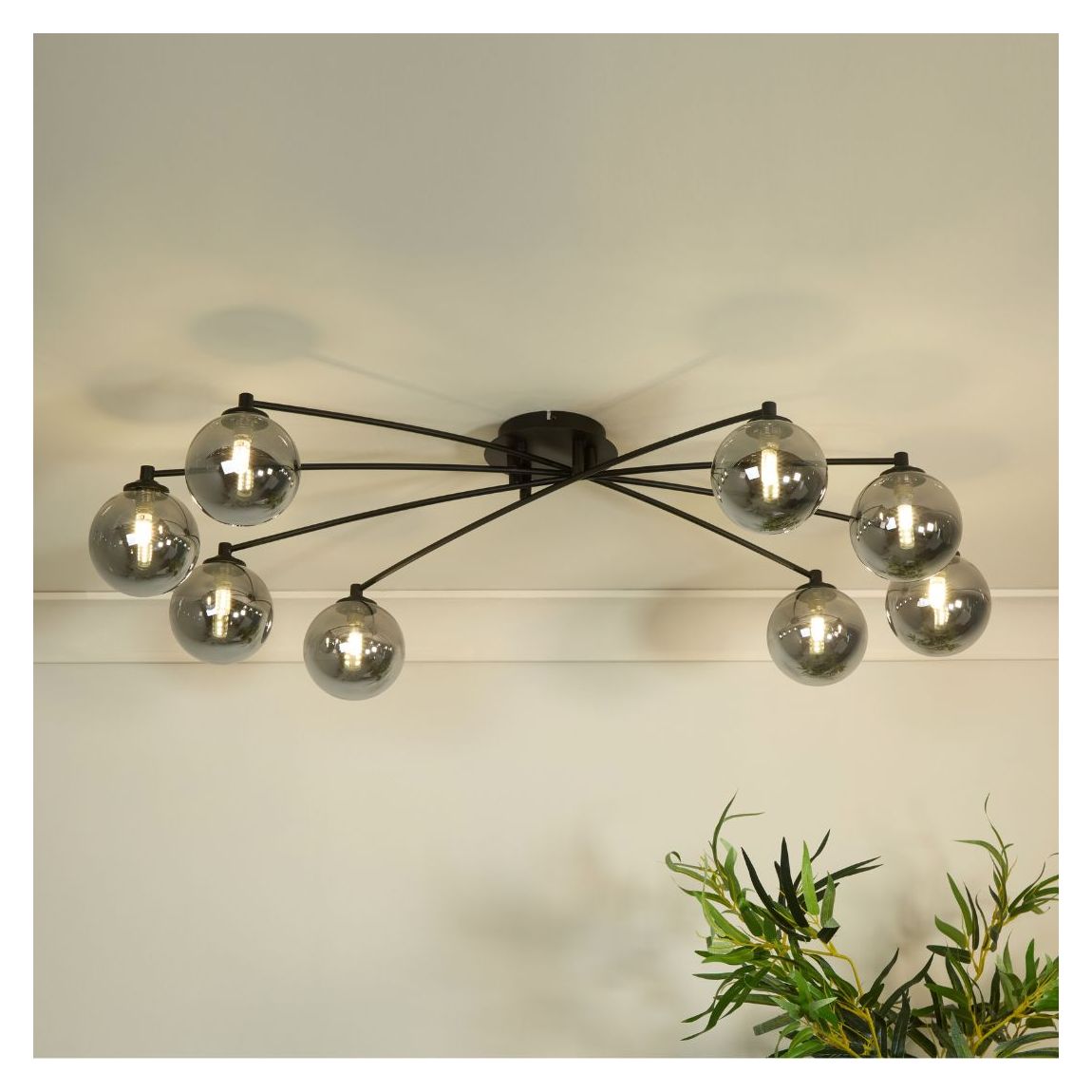Navarro 8 Light Black & Smoked Glass Semi Flush Ceiling Light main product photo