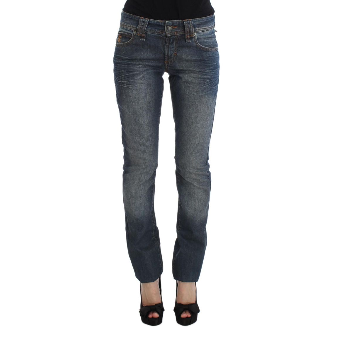 MidRise Straight Jeans Distressed Denim Wo - Blue Jeans main product photo
