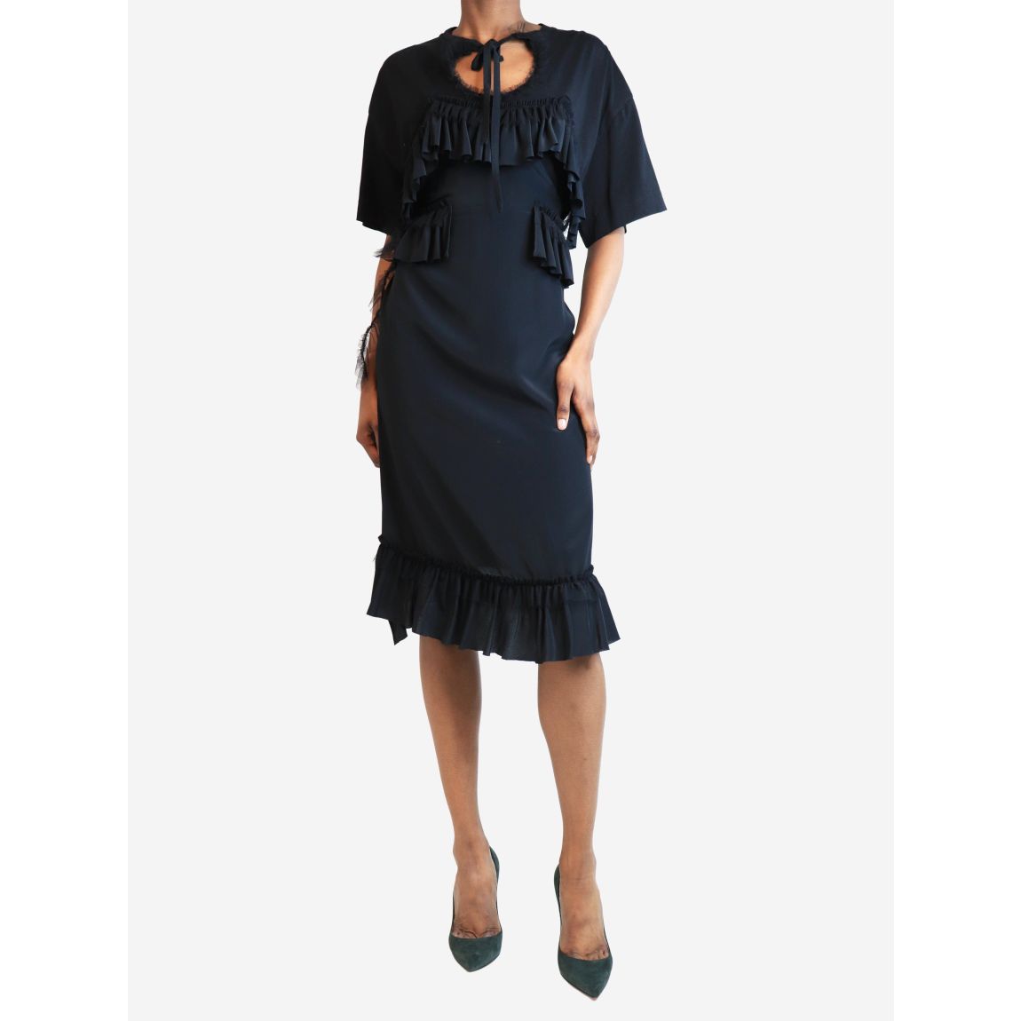 Black frills bow midi dress main product photo