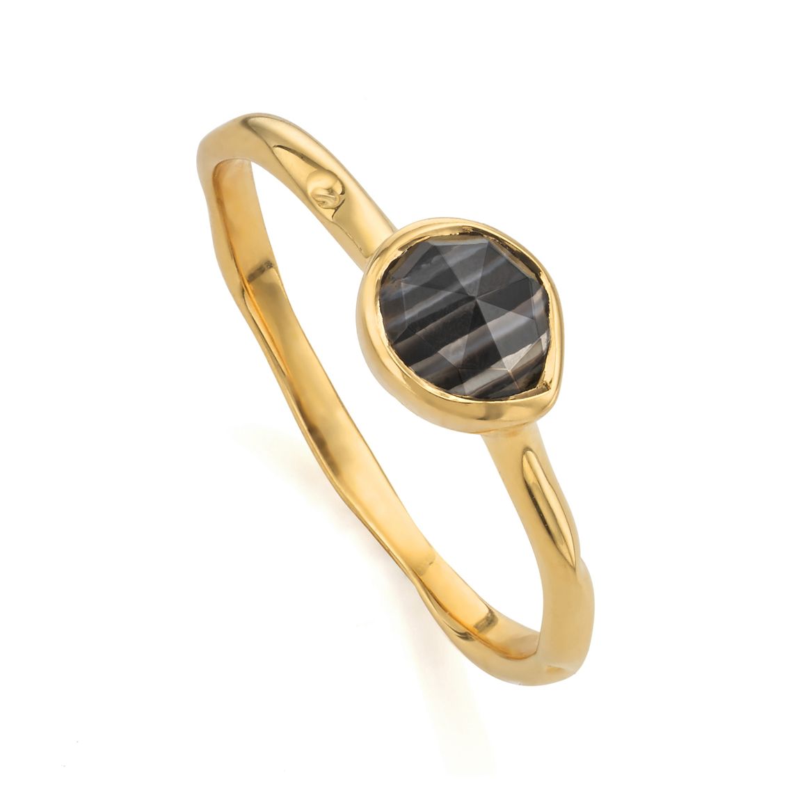 Gold Vermeil Siren Gemstone Small Ring - Black Line Onyx main product photo