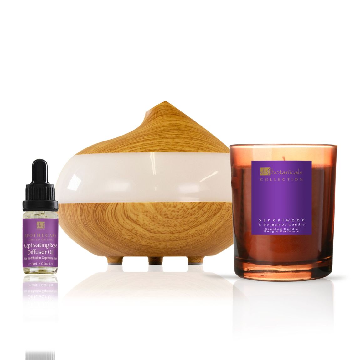 Dr Botanicals Deluxe Relaxation Rose Diffuser Kit with Sandalwood & Bergamot Candle main product photo