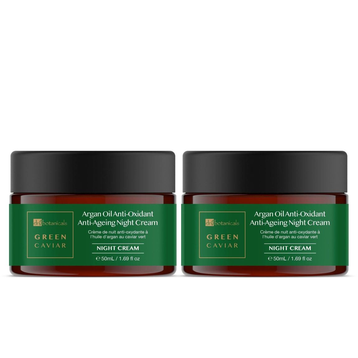 Dr Botanicals Green Caviar & Argan Oil Anti-Oxidant Anti-Ageing Night Cream 50ml x 2 Duo Pack main product photo