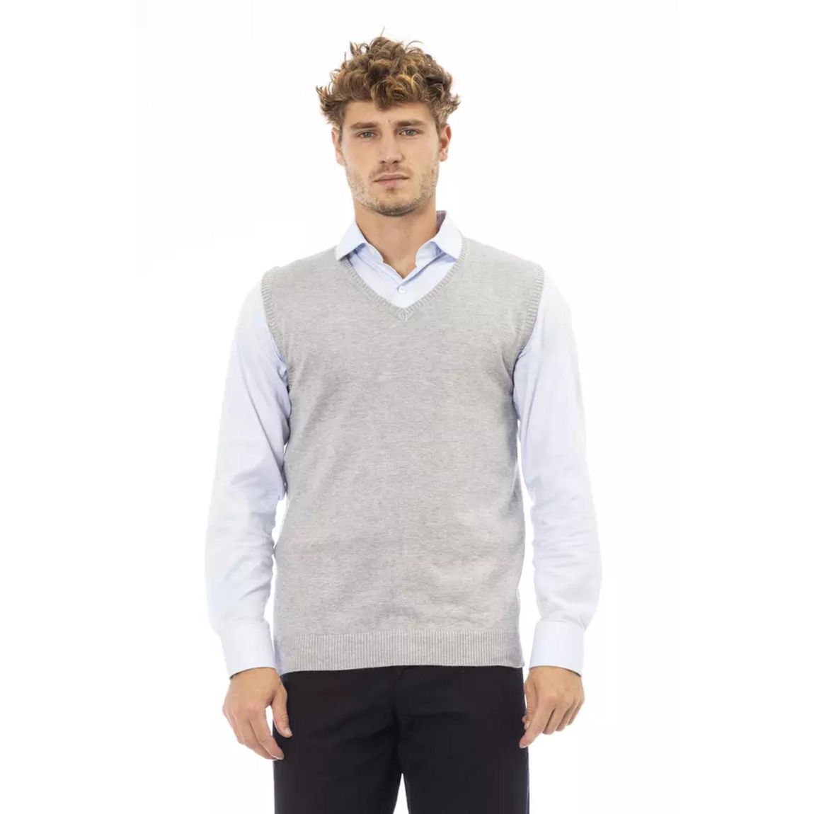 VNeck Cotton Vest AL23584 - Gray Jackets main product photo