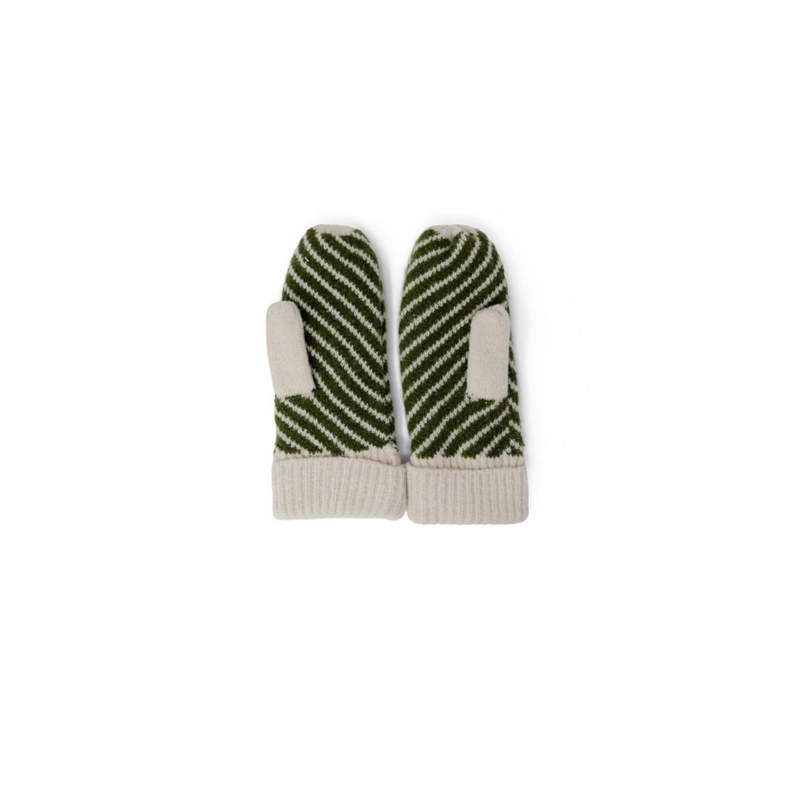 Olive Cream Striped Knit Mittens Wo Gloves main product photo