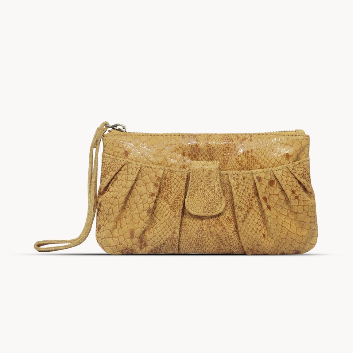 DARCY' Pleated Snake Print Real Leather Wristlet Purse main product photo