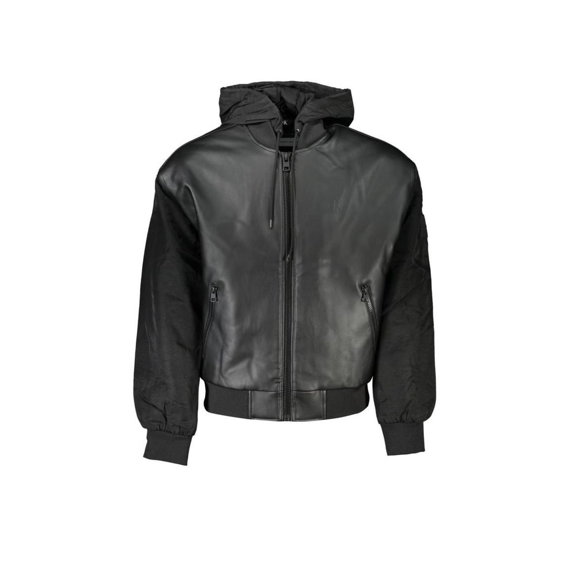 Faux Leather Bomber Jacket Hooded - Black main product photo