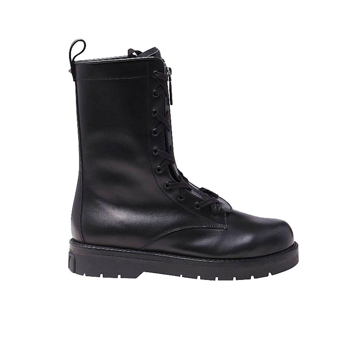 Leather Combat Boots with Lace-Up and Zip Closure - Black main product photo
