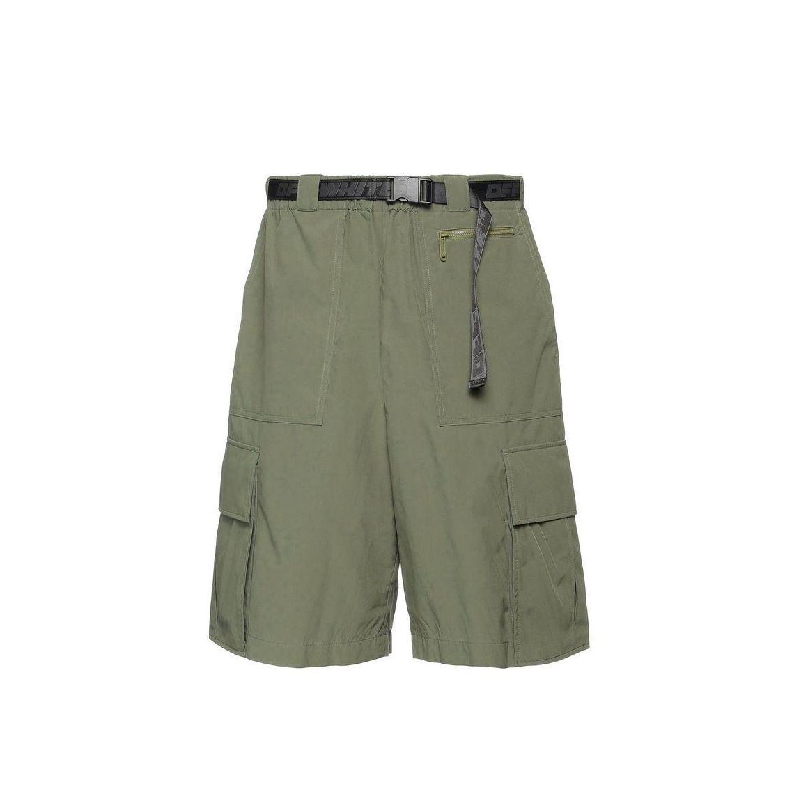 Elasticated Waist Bermuda Shorts with Removable Belt - Green main product photo