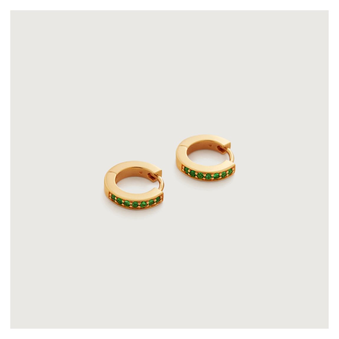 Gold Vermeil Skinny Gemstone Hoop Earrings - Tsavorite Garnet main product photo