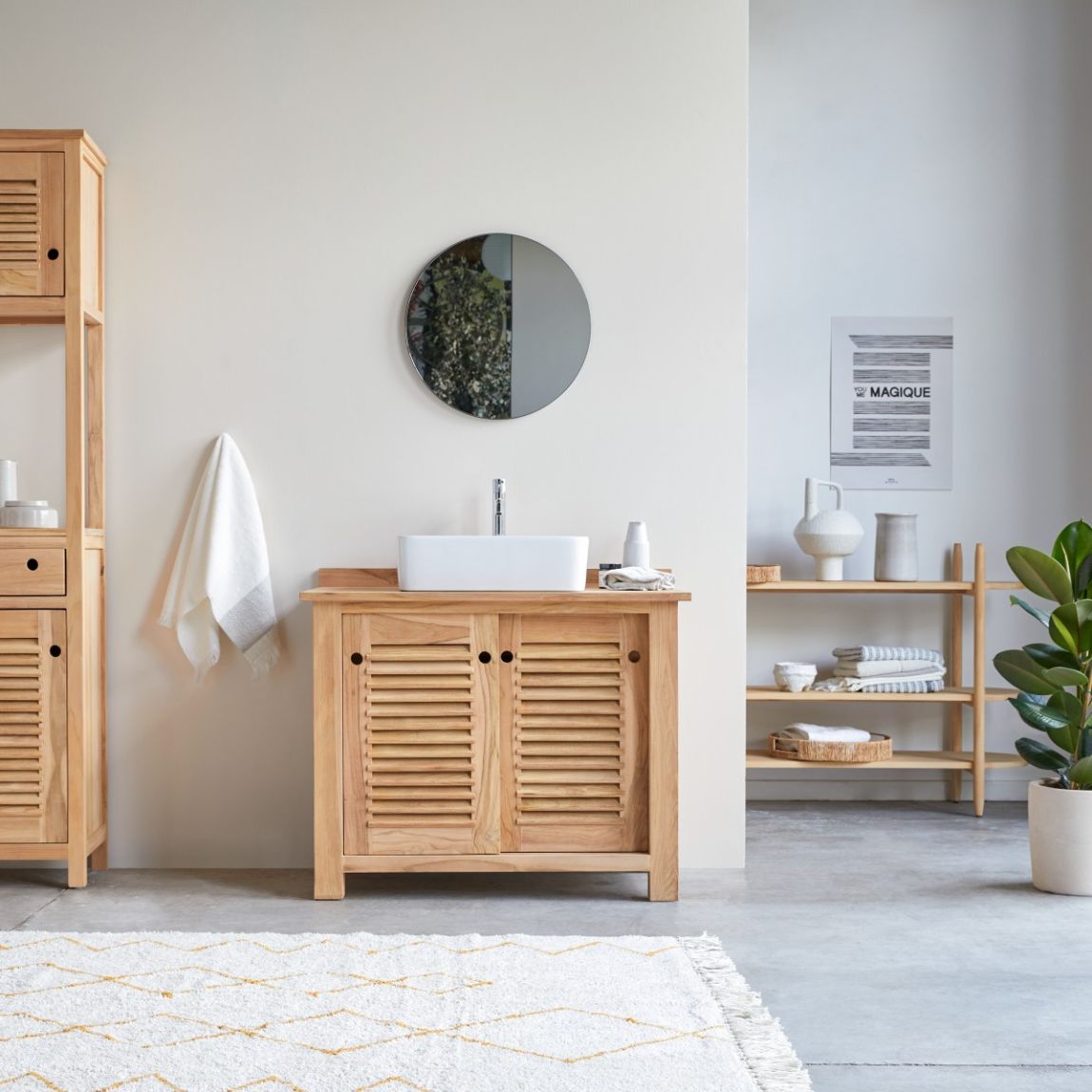 Coline - Solid teak vanity unit 95 cm main product photo