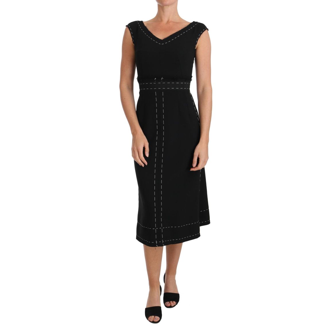 Aline Midi Dress Contrast Stitch Wo - Black Dresses main product photo