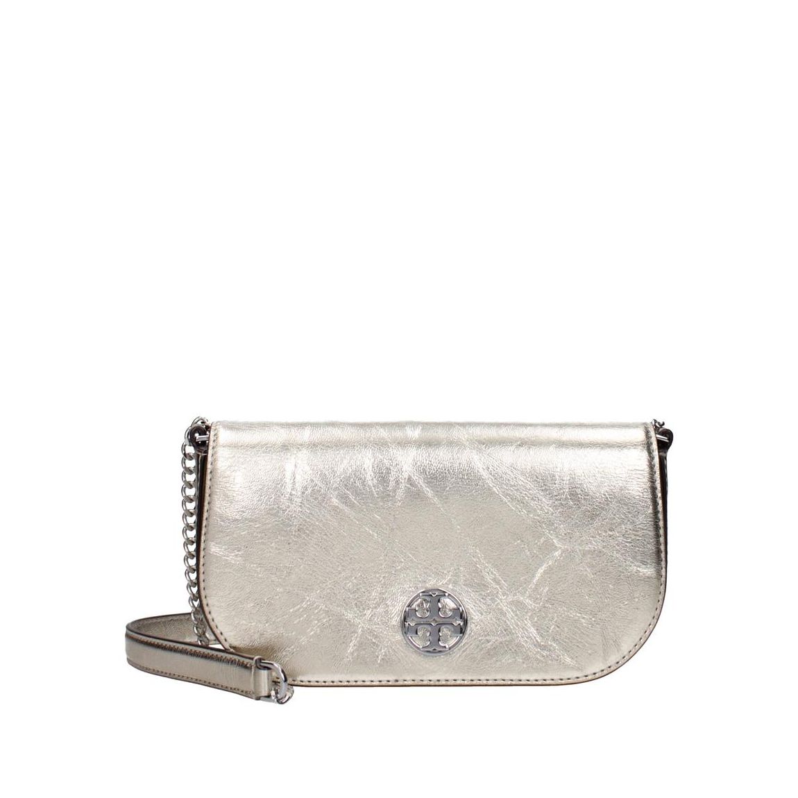 Leather Crossbody Bag with Front Logo and Vintage Effect Wo - Gold main product photo