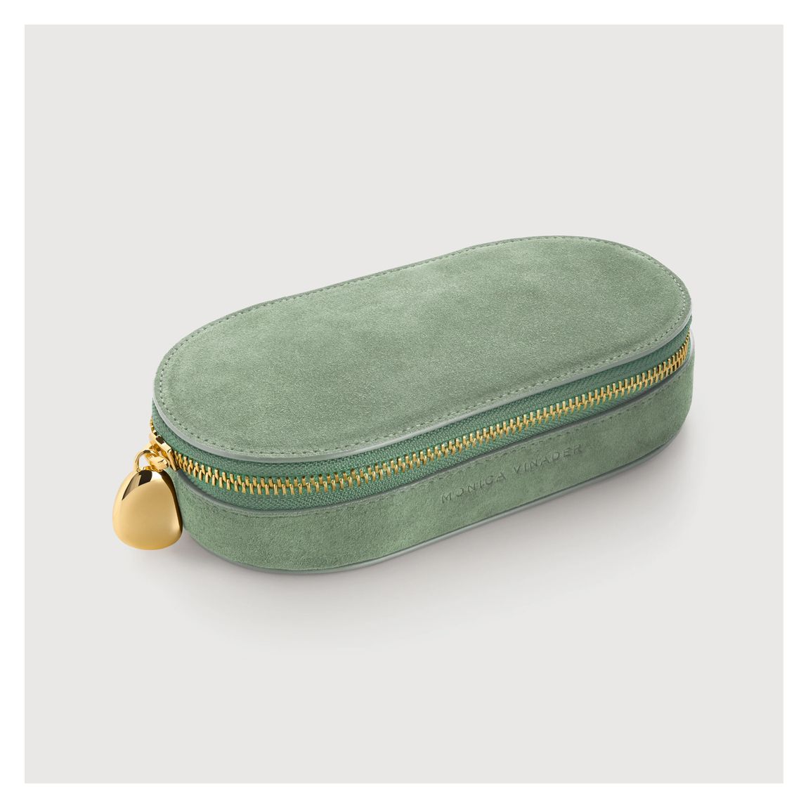 Leather Oval Suede Jewellery Box - Olive main product photo