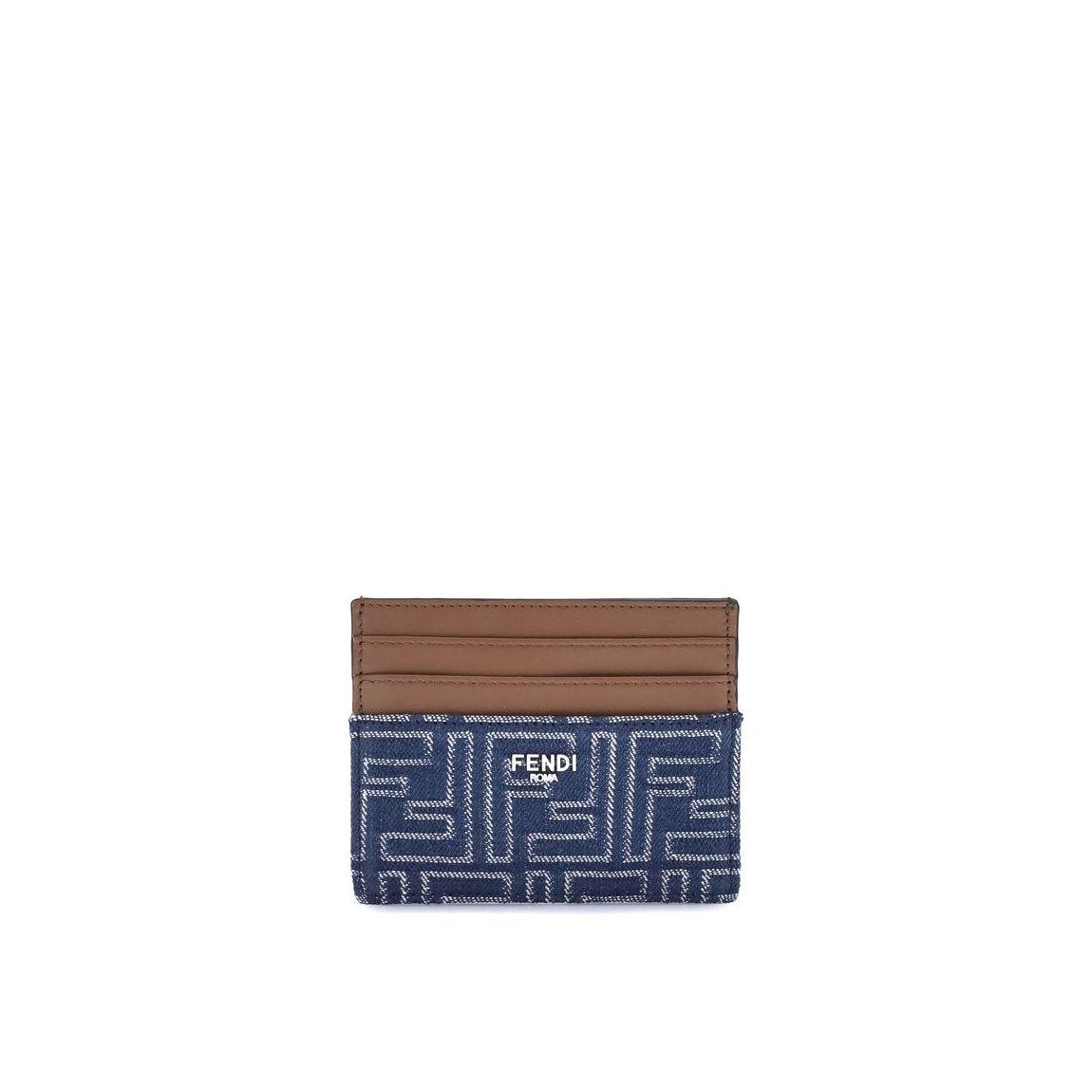 Embroidered Denim Card Holder with Metal Logo - Blue Wallets main product photo