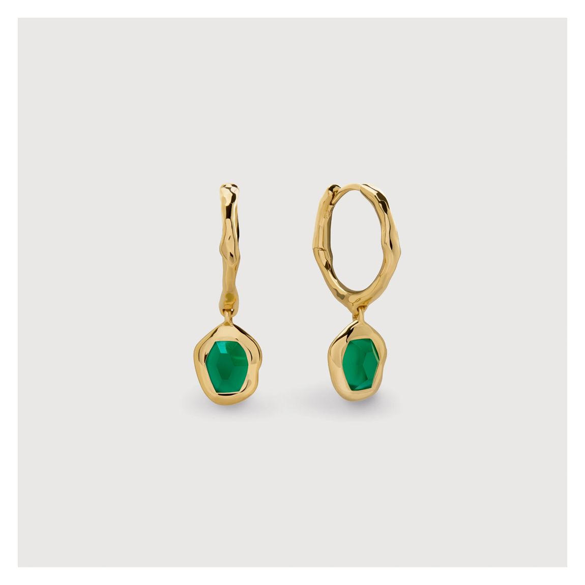 Gold Vermeil Odyssey Gemstone Huggie Earrings - Green Onyx main product photo