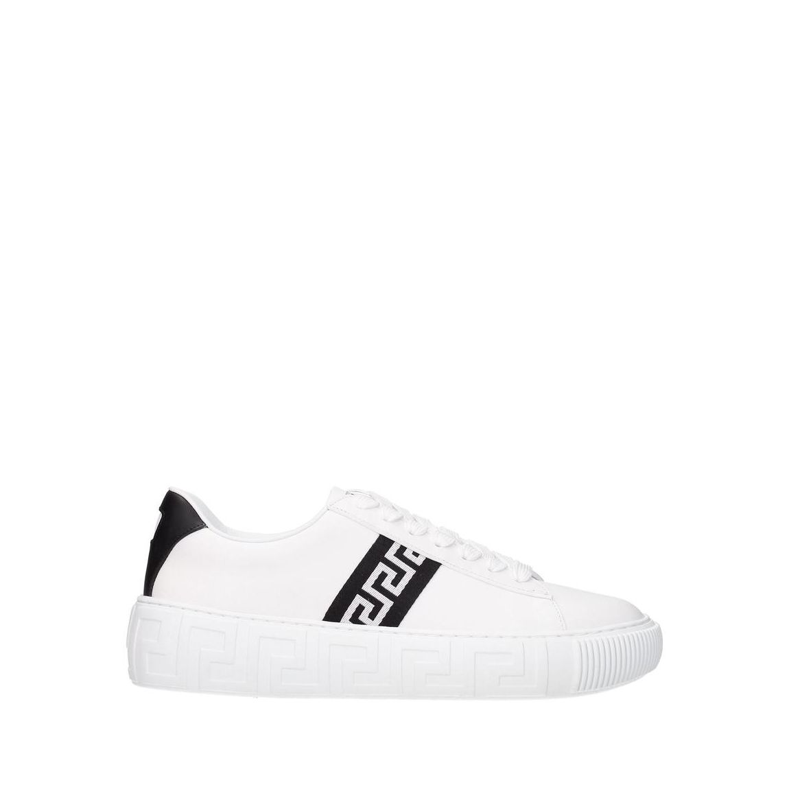 Leather Lace-Up Sneakers with Side Detail and Front Logo - White main product photo