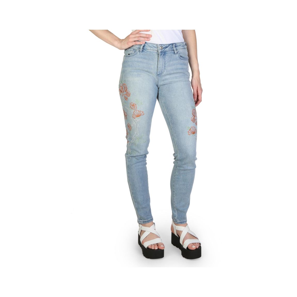 Floral Embroidery Skinny Jeans Wo - Blue main product photo