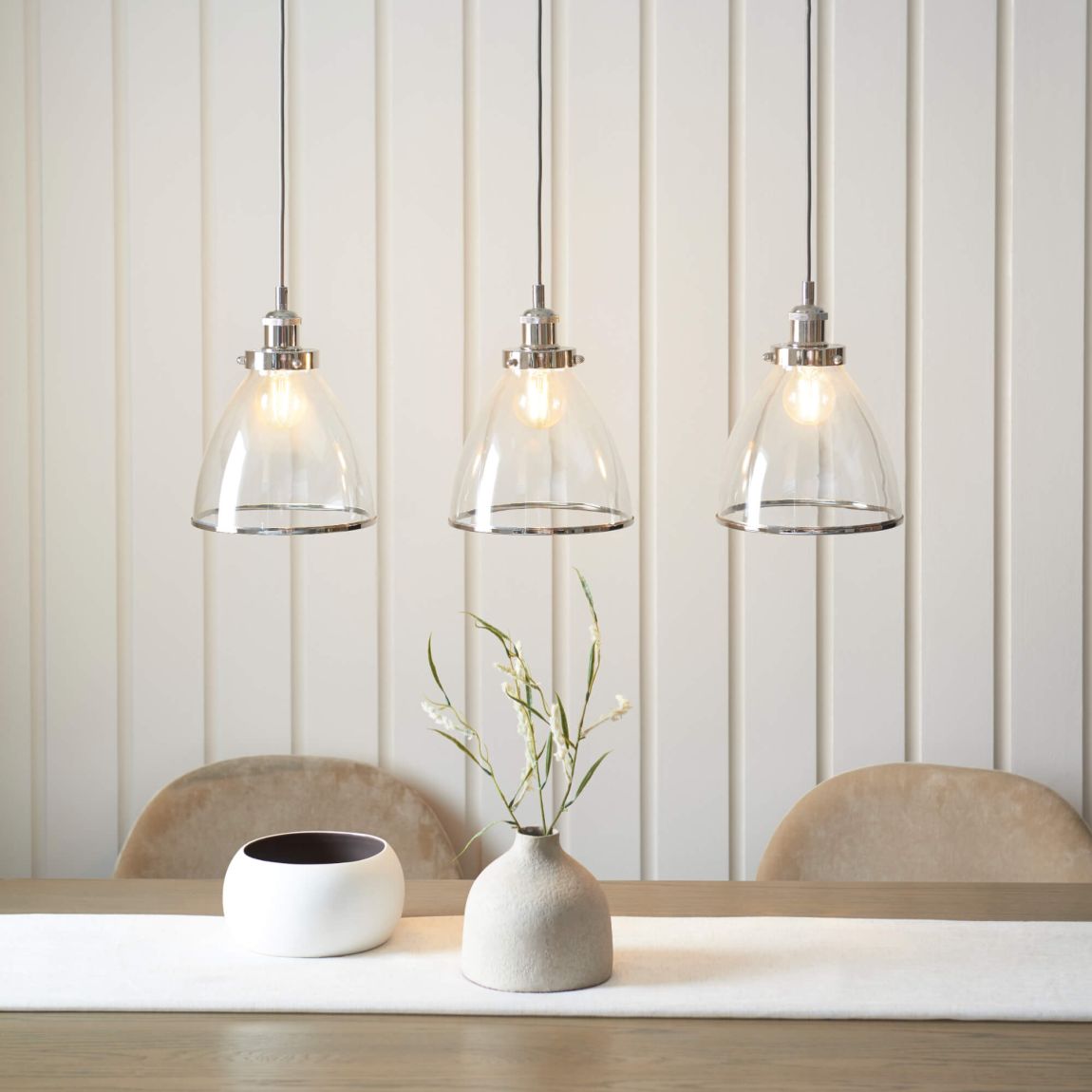 Brunswick 3 Light Nickel & Glass Ceiling Pendant Bar main product photo