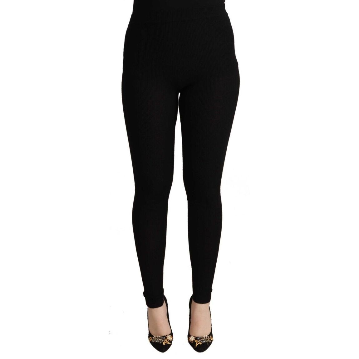 Dolce Gabbana Ribbed Knit Leggings Wo - Black Jeans main product photo