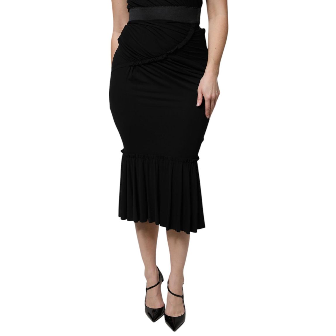 Dolce Gabbana Draped Jersey Midi Skirt Wo - Black main product photo