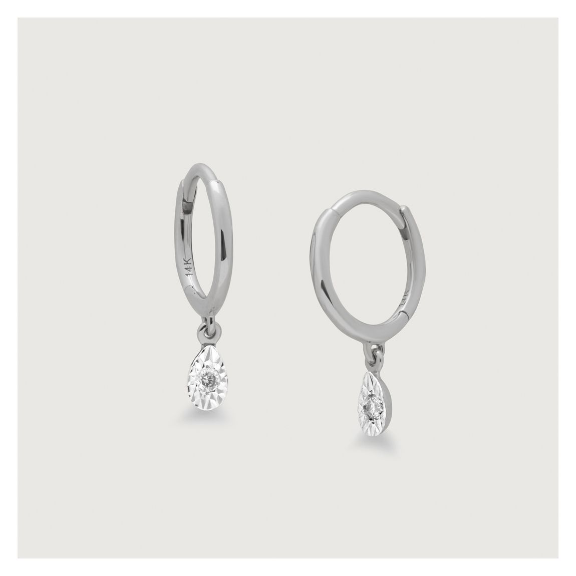 White Gold Teardrop Diamond Mini Huggie Earrings - Lab Grown Diamond main product photo